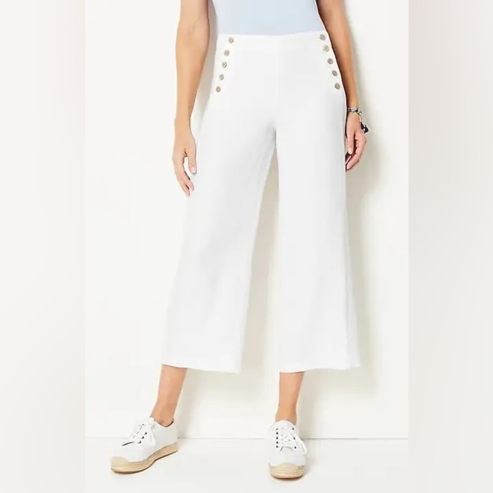 J.Jill Women's Linen Stretch Sailor Button Cropped Pants- Size Medium